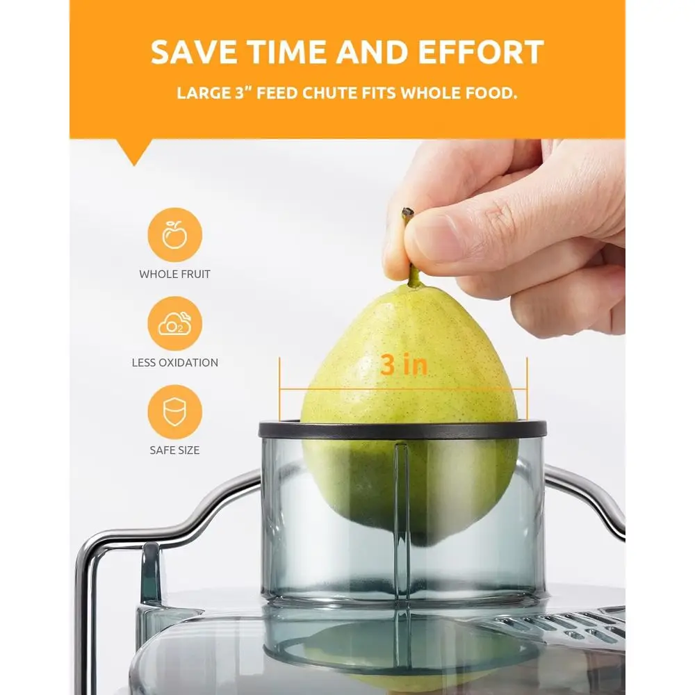 Centrífuga de Suco de 800W, Entrada Larga de 3”, Centrífuga de Duas Velocidades para Frutas e Vegetais, Função Anti-Gotejamento, Livre de BPA, Fácil de Limpar