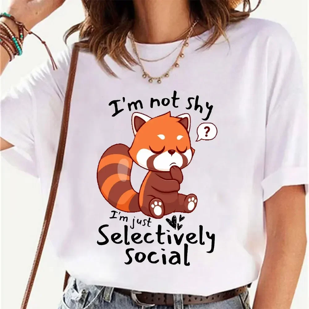 Shy Red Panda, I\'m Not Anti-Social I\'m Selectively Social Essential T-Shirt for Women Clothes 2000s Aesthetic Clothes Y2k Tops