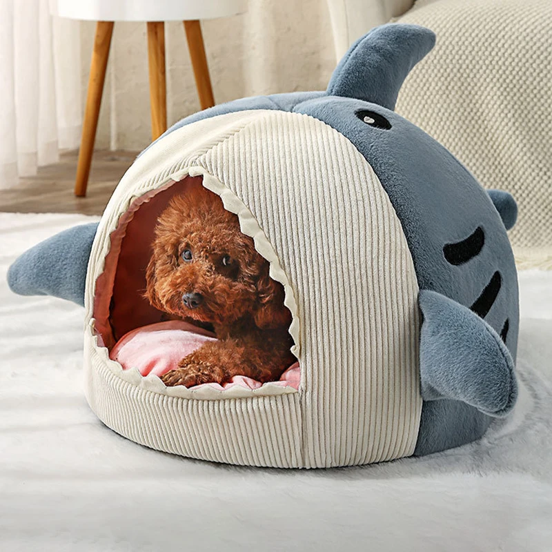 Shark Cat Bed Closed Warm Cat Litter Portable Cute Pet Bed Cozy Cat House Kitten Recliner Cushion Tent Soft Puppy Nest Cave