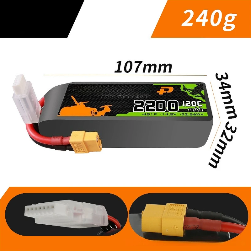 2200mAh, 120C, 4S/6S - 14.8V/22.2V Li - Po Batteries for 5 - Inch FPV Racing Drones