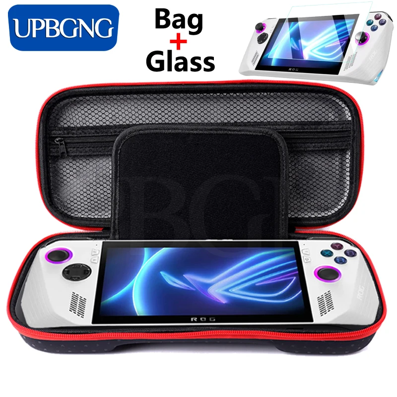 2-IN-1 Portable Carrying Storage Bag + Screen Protector for Asus ROG Ally Shockproof Protective Leather Case Bag &Tempered Glass