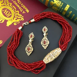Sunspicems Charm Morocco Beads Choker Necklace Drop Earring Arabic Bridal Jewelry Sets For Women Multi Strand Beaded Necklace