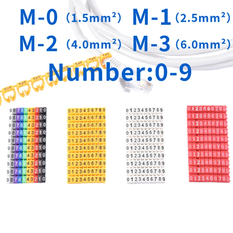 Marcadores de cabo colorido para cabo de rede, C-Type Marcador, Etiqueta Tag Número para 2-10mm Wire, Cat5e, 100 PCs, 150 PCs