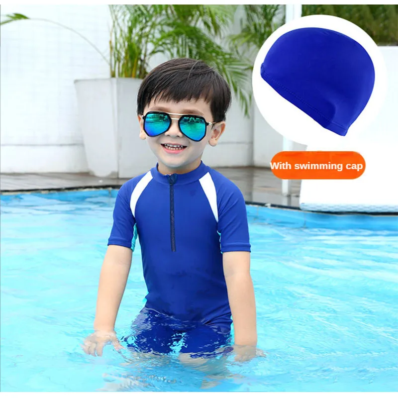 One Piece Rash Guard Swimsuit for Kids, Water Sport, Short Bathing Suits for Girls and Boys, UPF 50 + Sun Protection