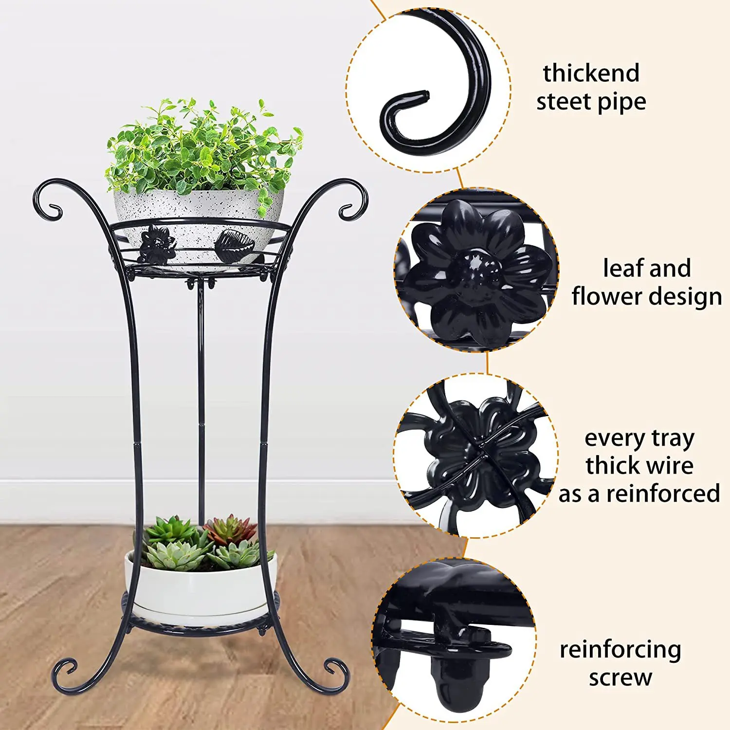 Iron Metal Minimalist Succulent Plant Flowerpot Rack Floor Standing Flower Rack for Household Indoor Balcony Plants Stand Shelf