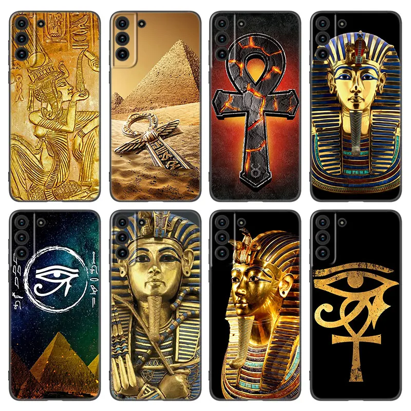 Egypt Nefertiti Anubis Ankh Phone Case For Samsung Galaxy S22 S21 S20 Ultra FE S10E S10 Lite S9 S8 Plus S7 Edge Soft Black Cover