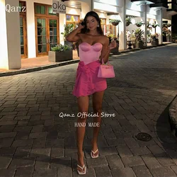 Qanz Pink Short Party Evening Elegant Luxury Celebrity Lace Up Above Kneen Cocktail Dresses Suknie Homecoming Customized