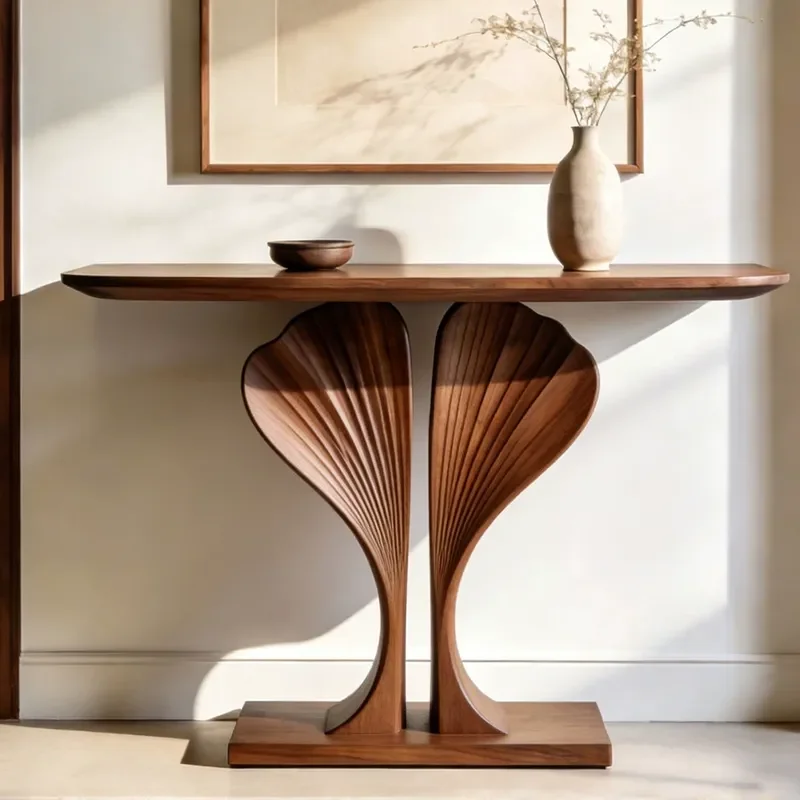New Chinese Style Black Walnut Entrance Table Creative Shell Shape Song Dynasty Ginkgo Ganoderma Lucidum Decorative End View