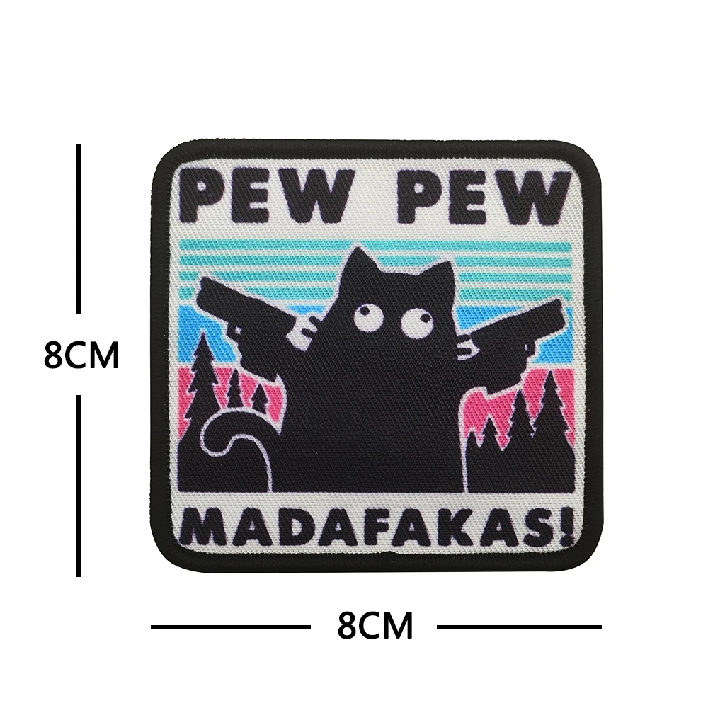 PEW PEW Cat Embroidery Patch on Worker Hook&Loop Funny Tactical Bag Morale Badge Little  Emblem for Clothes