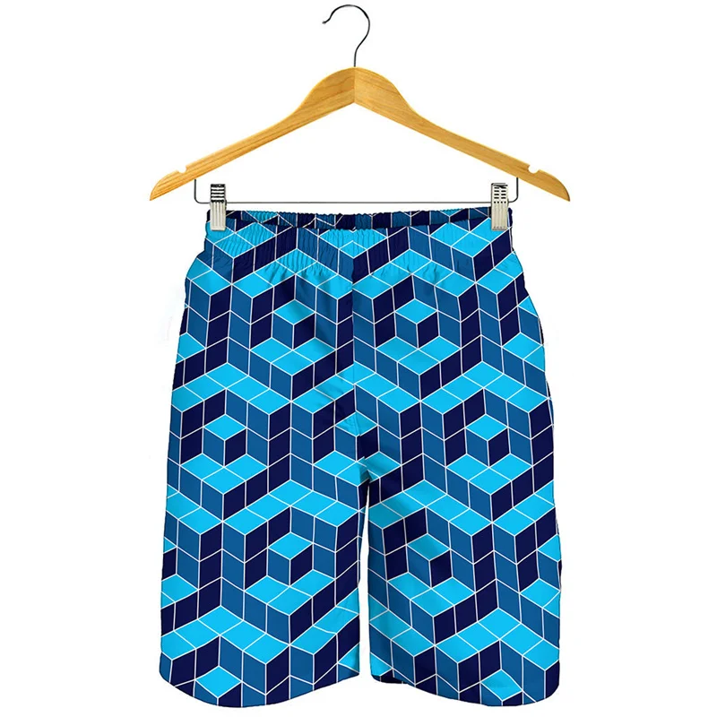 Geometric Cube Pattern Street Short Pants For Men Summer Oversized Beach Shorts 3D Printed Surf Board Shorts Swimming Trunks