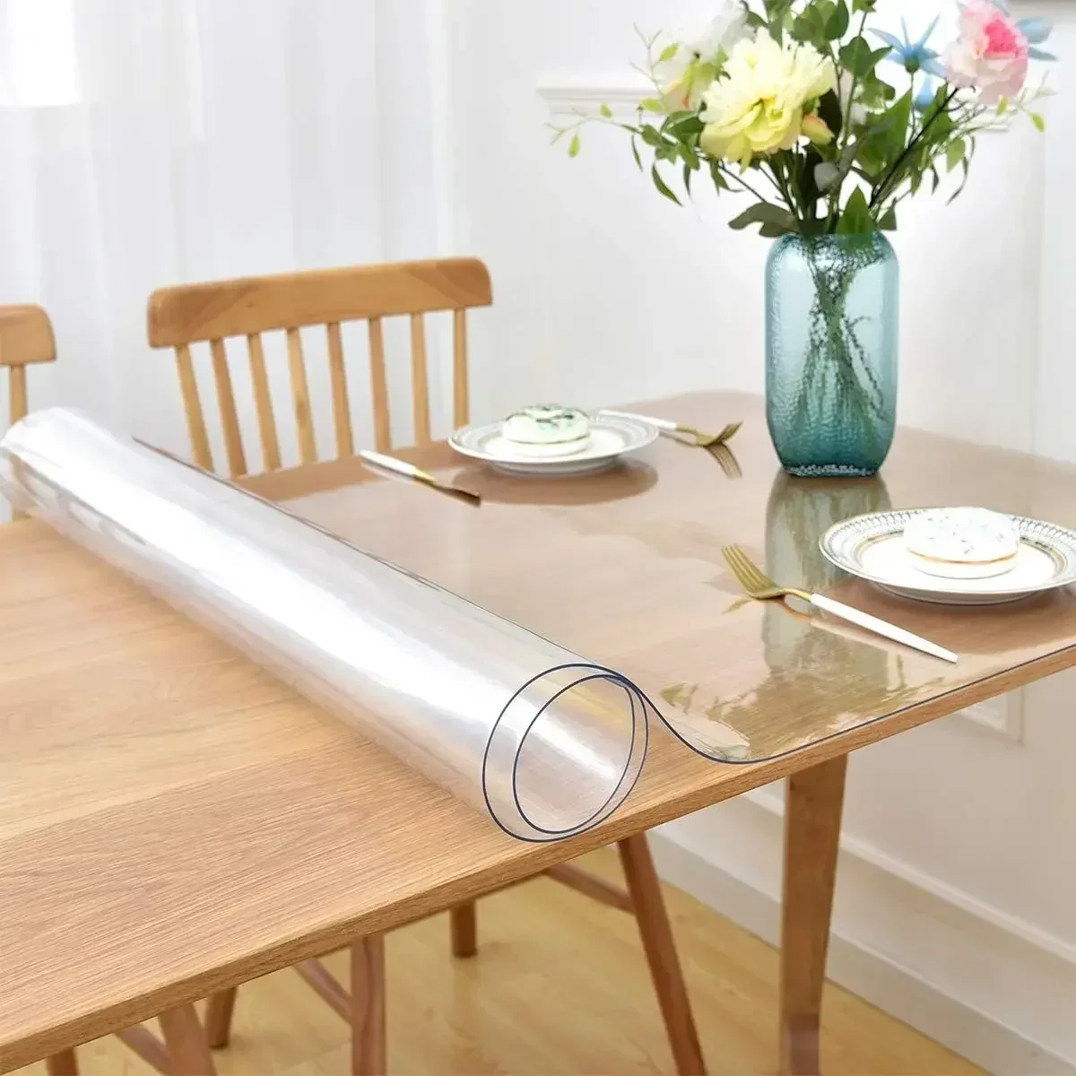 Clear Vinyl Tablecloth Protector Waterproof/Oil-Proof Plastic Square Transparent Sheet Table Cover Plastic Table Cover