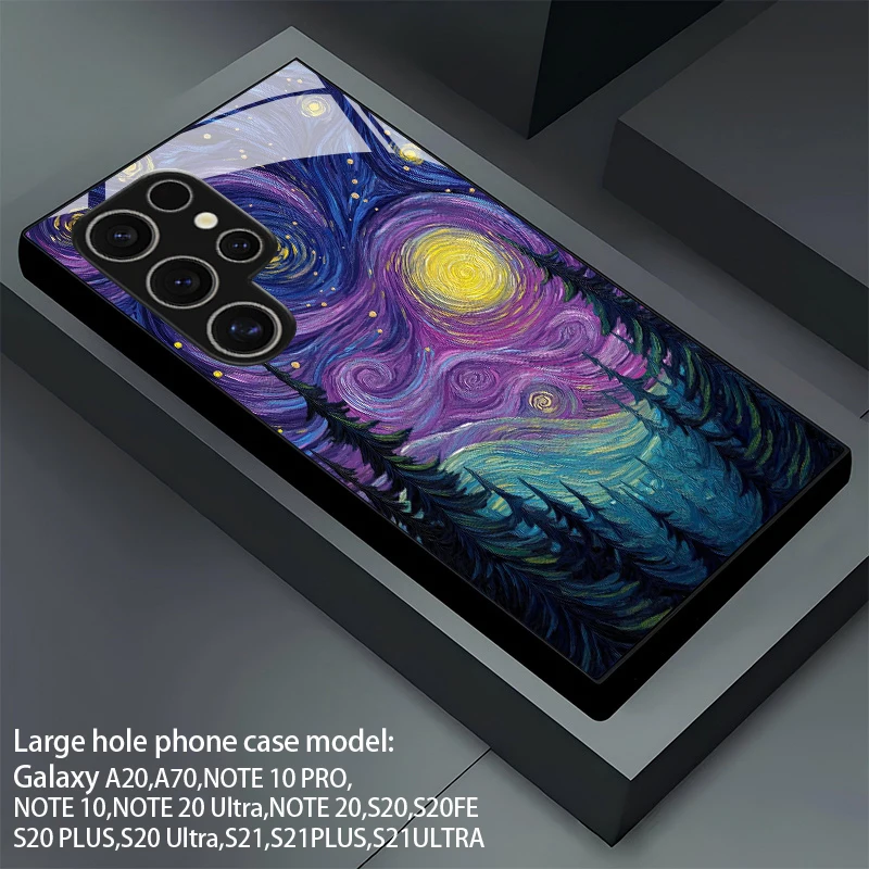2D Night Sky Forest Pattern Mobile Phone Case for Samsung S26 S25 S24 S23 S22 S21 S20 A56 A36 A16 - Glass Protective Cover view 3