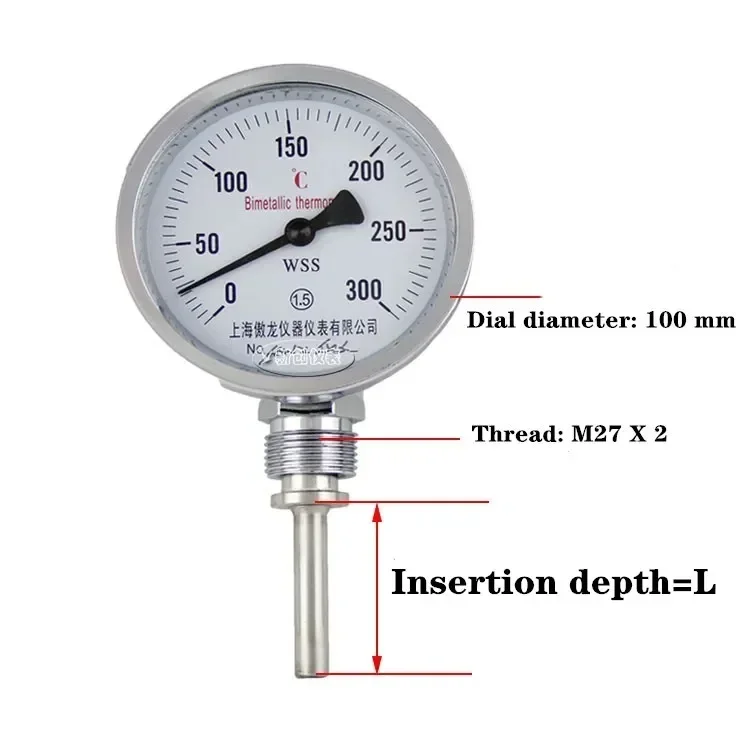 Wss-411 Bimetallic Thermometer Industrial Boiler Disc Thermometer Dial Diameter 100mm Any Temperature Can Be Customized 0~600℃