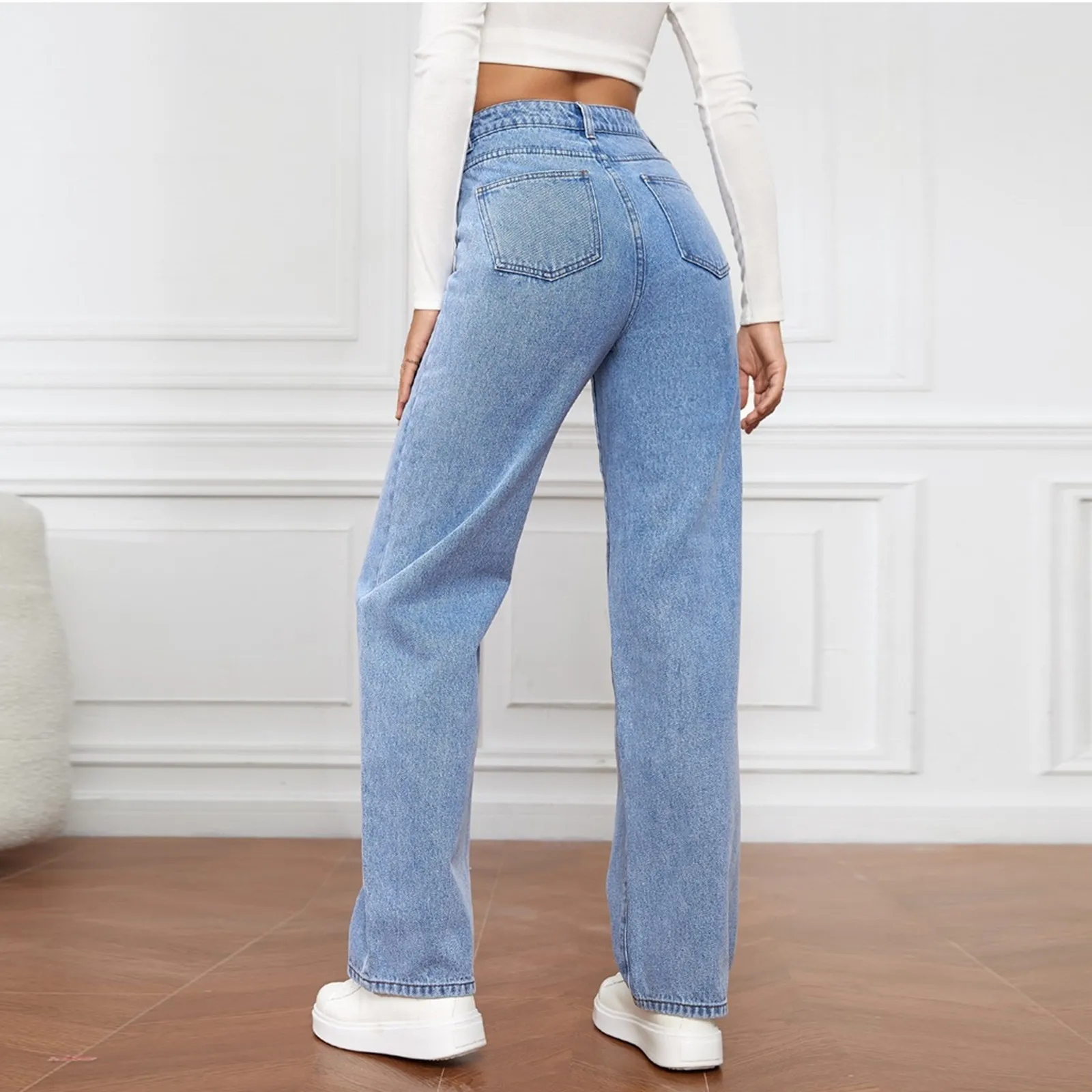 Frauen Jeans hohe Taille Frühling Herbst Mode Streetwear Vintage gerade baggy weibliche Hose mit weitem Bein lose Jeans hose