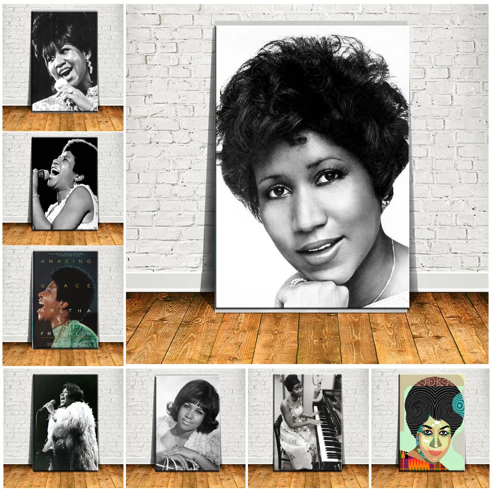 Black White Aretha Franklin Jazz Music Singer Star Posters Prints Canvas Painting Wall Art Picture Art Living Home Room Decor