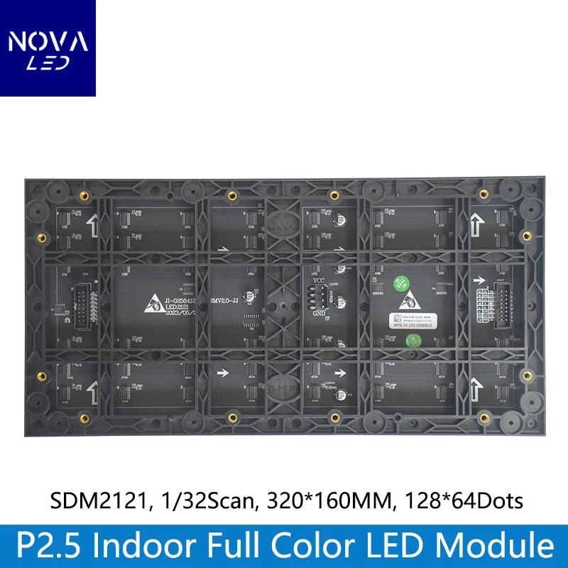 P2.5 Indoor Full Color LED Display Module HUB75 320mm*160mm 128x64 Pixels SMD2121 32Scan RGB P2.5 LED Panel