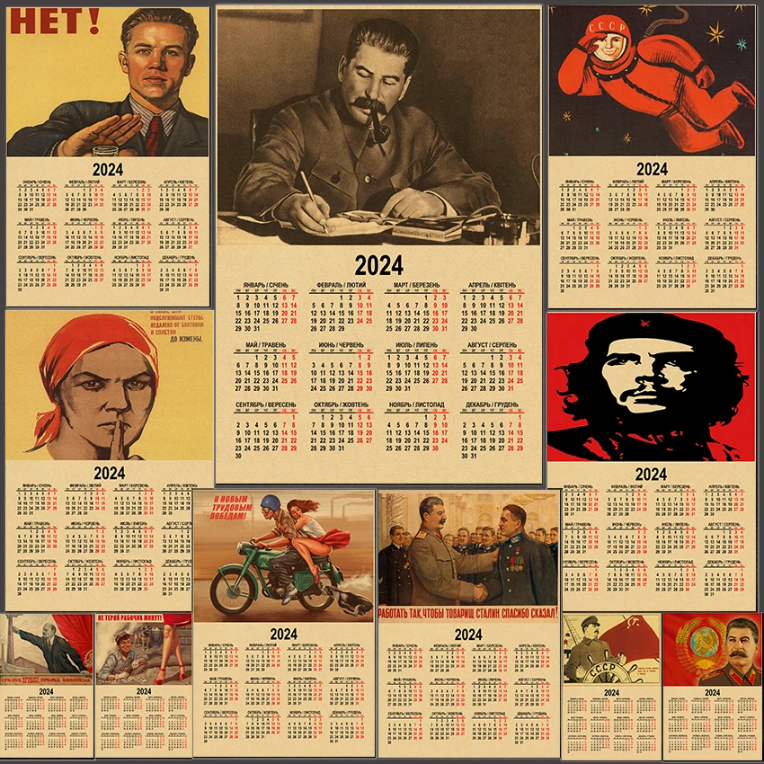 2024 Russian Calendar Celebrity Stalin Poster USSR CCCP Home Room Decor Painting Russia Retro Kraft Paper Print Art Wall Picture