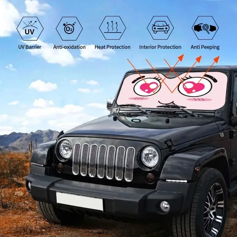 مظلة شمسية مخصصة للزجاج الأمامي للسيارة مطبوعة بالكامل |   عزل الحرارة للحماية من الأشعة فوق البنفسجية |   بوليستر + رقائق الفقاعات - مقاسين مع أكواب شفط