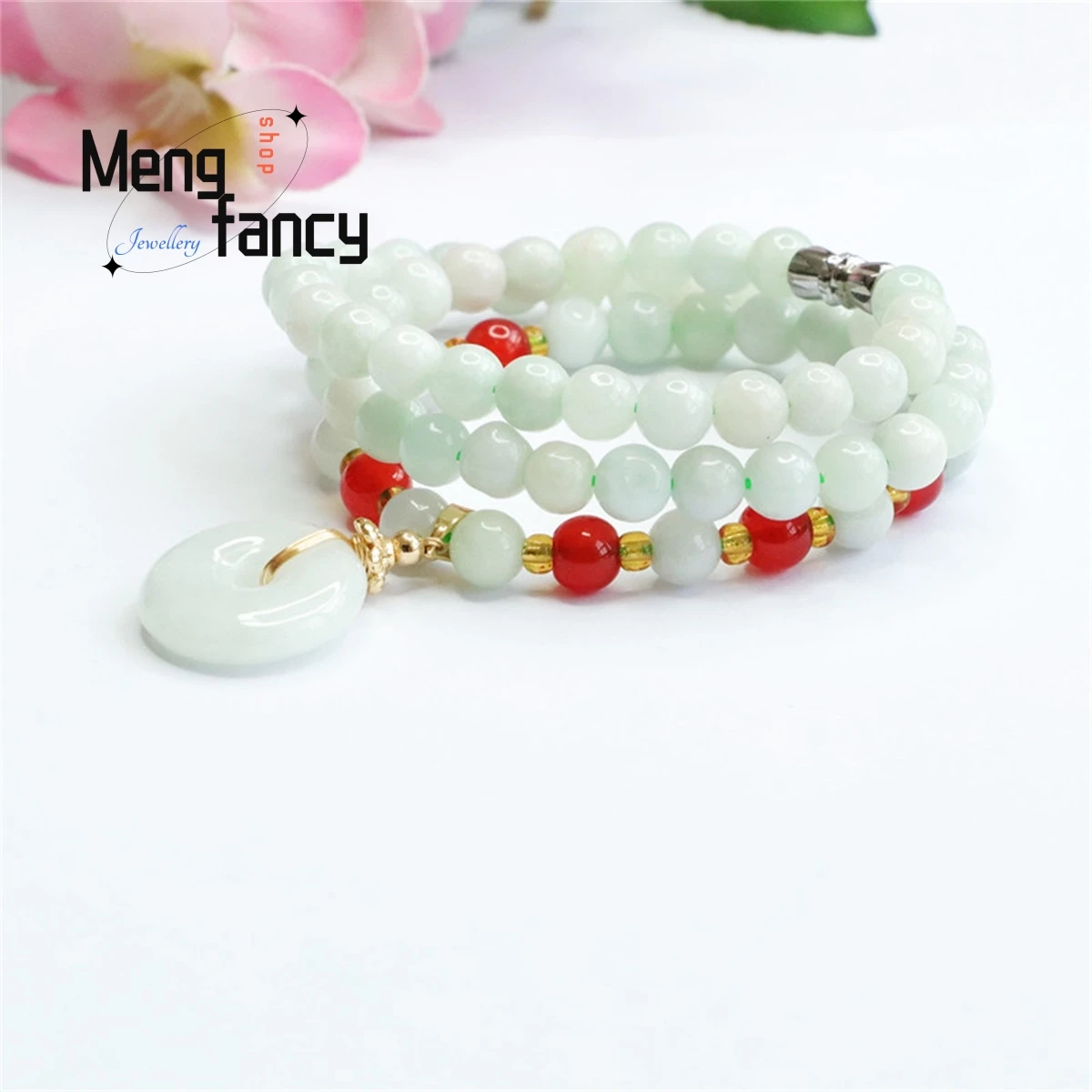 

Natural Jadeite Red Agate Chalcedony Safety Buckle Bead String Bracelet Necklace Simple Elegant Personalized Fashion Versatile