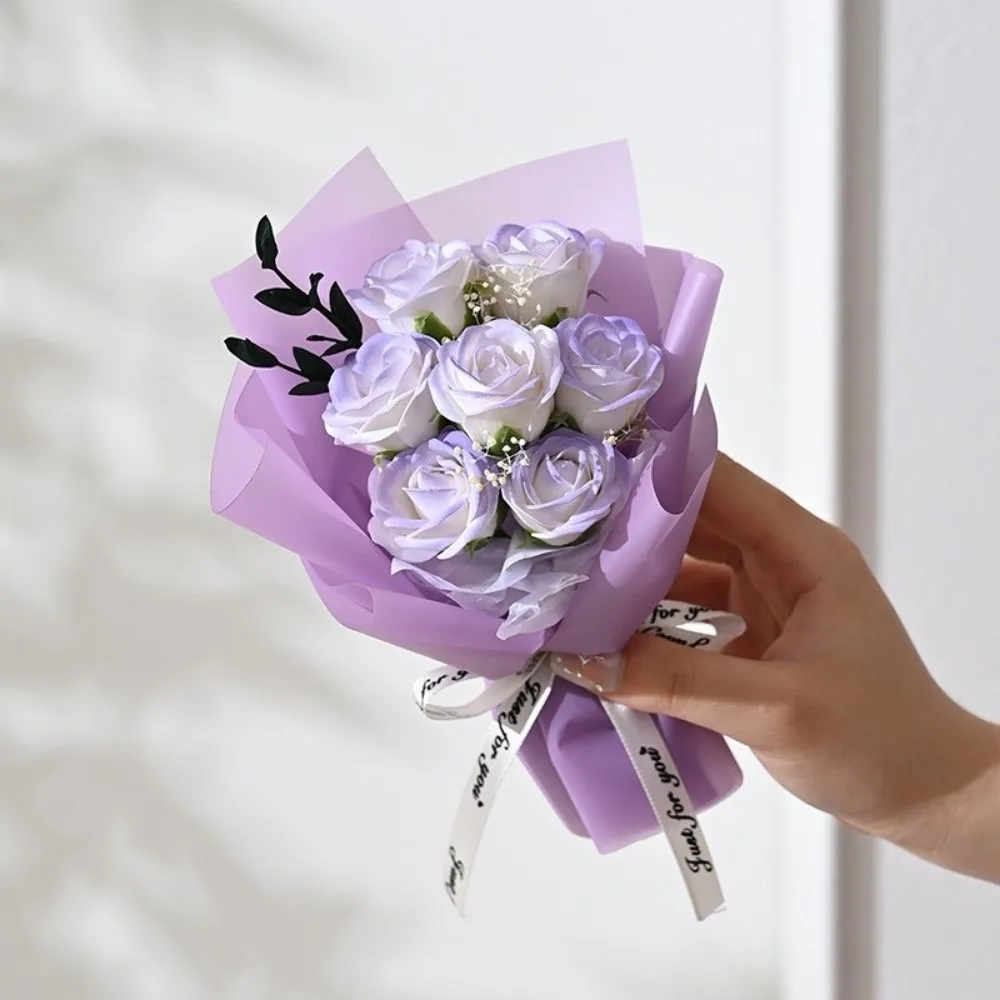 Fashion 7 Heads Rose Soap Flowers Mini Artificial Soap Flower Bouquet Simulation Rose Flower Wedding Birthday