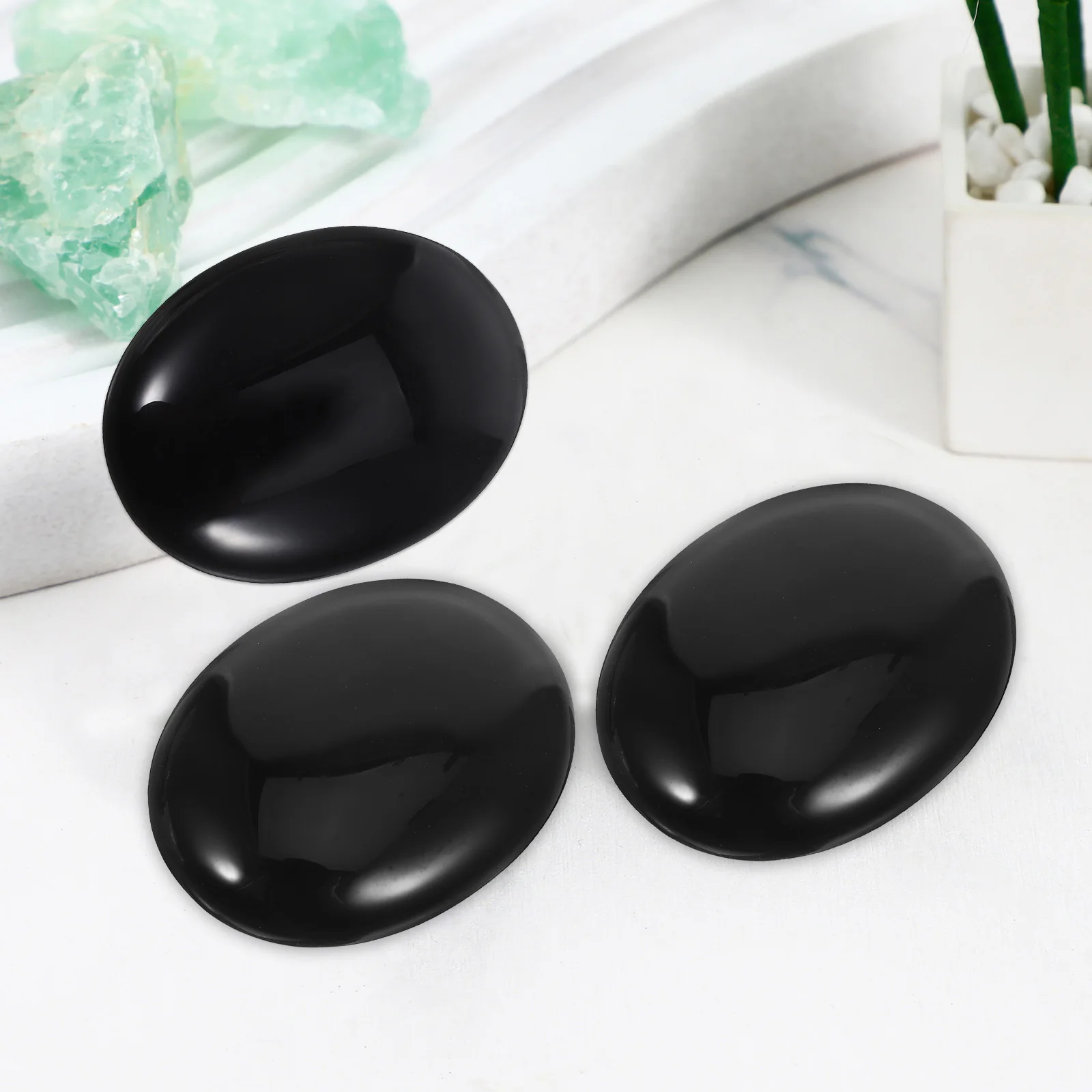 

4 Pcs Massage Stone Meditation Black Obsidian Crystal Palm Therapy Natural for Polished Gemstone