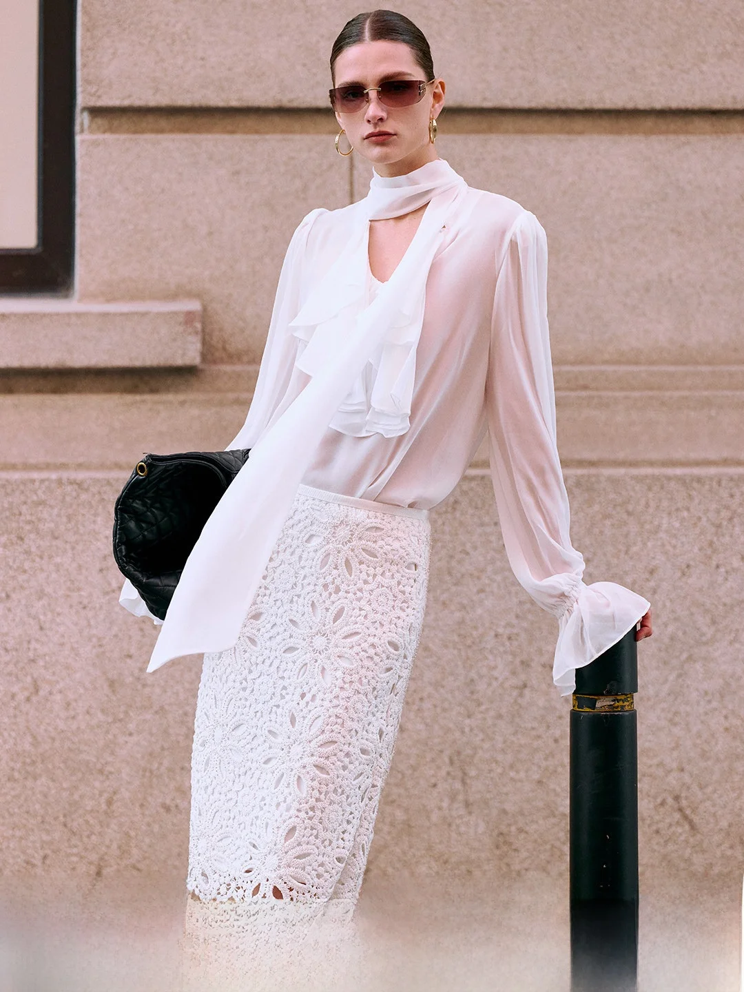 

Luna7xi Heavy Industry 3D Hollow Lace Half Skirt Women's Slimming Mid-Length Straight Tube Body Skirt Comfortable Korean Style