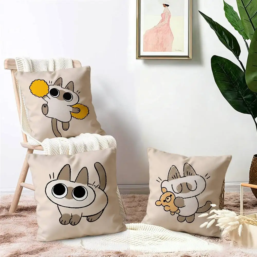 Cute Siamese Cat Xiaodouni Cushion Cover Inches Farmhouse Decor Home Throw Pillow Covers for Couch Decorations