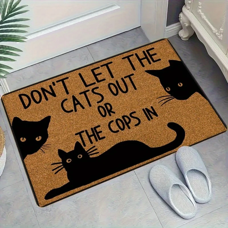 VIKAMA Funny Cat Doormat Don't Let The Cats Out Non-Slip Washable Entrance Rug Front Door Mat Home Decor Gift for Cat Lovers