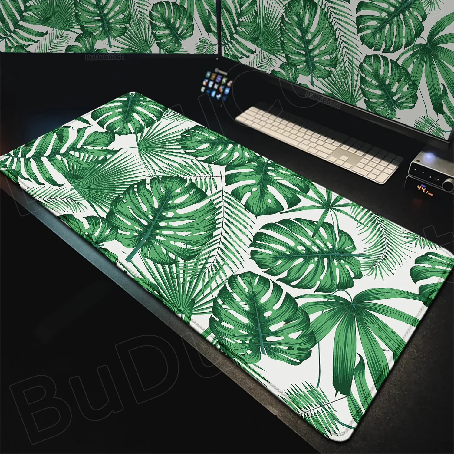 

Botanical Green Floral Plant Mouse Pad HD Large Desk Pad Non-Slip Gaming Accessories Mouse Mat Stitched Edge for Office and Home