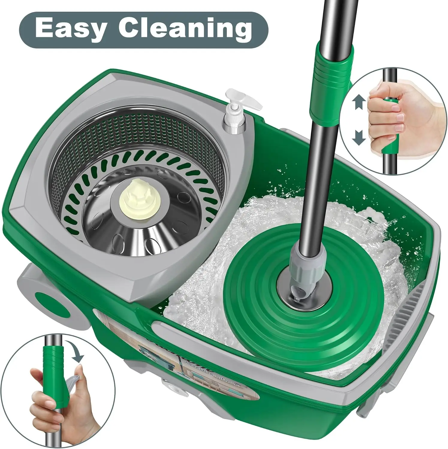 

Dual Compartment Spin Mop and Bucket, Mop and Bucket with Wringer Set,360°Rotating Spinning Mopping for Floor Cleaning