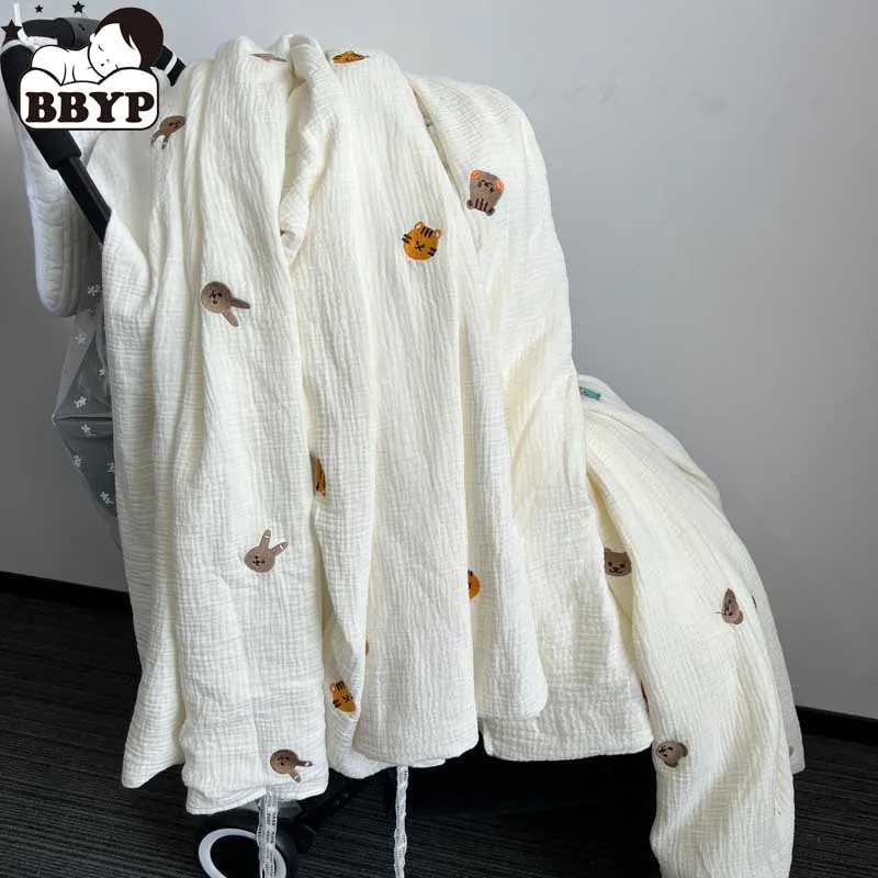 Ins Hot Newborn Baby Blanket Korean Bear Bunny Squirrel Embroidery Kids Sleeping Blanket Cotton Bedding Accessories