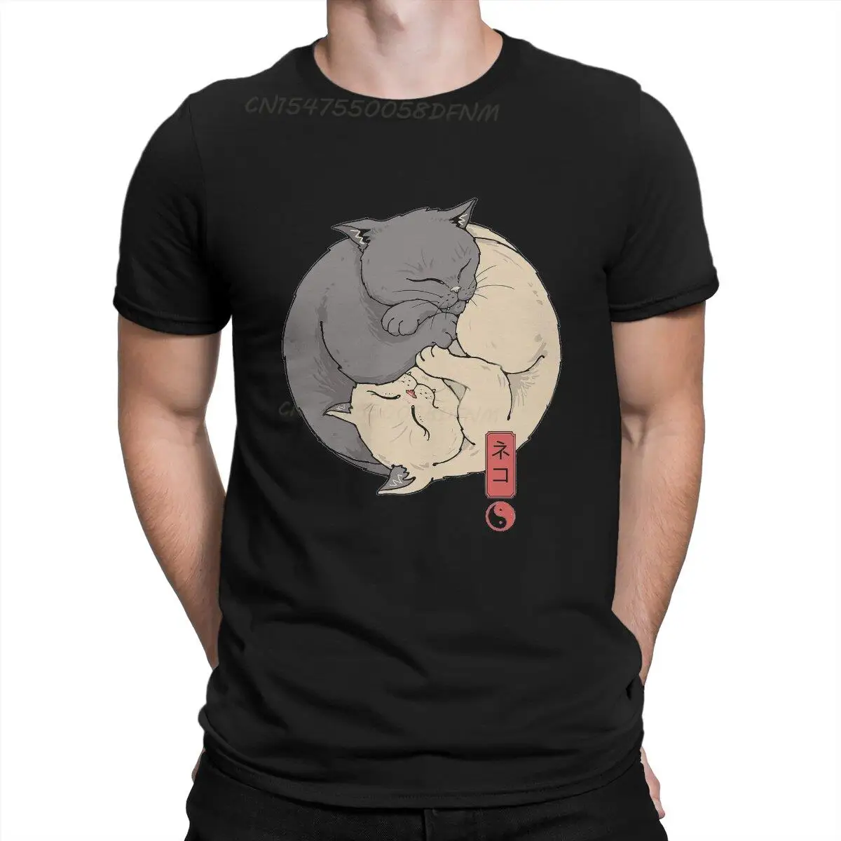 Yin Yang Cats Men T-shirts Japanese Art Anime T-shirts Men Graphic Tee Shirts Male Camisas Smooth T-shirts Transfer Printing