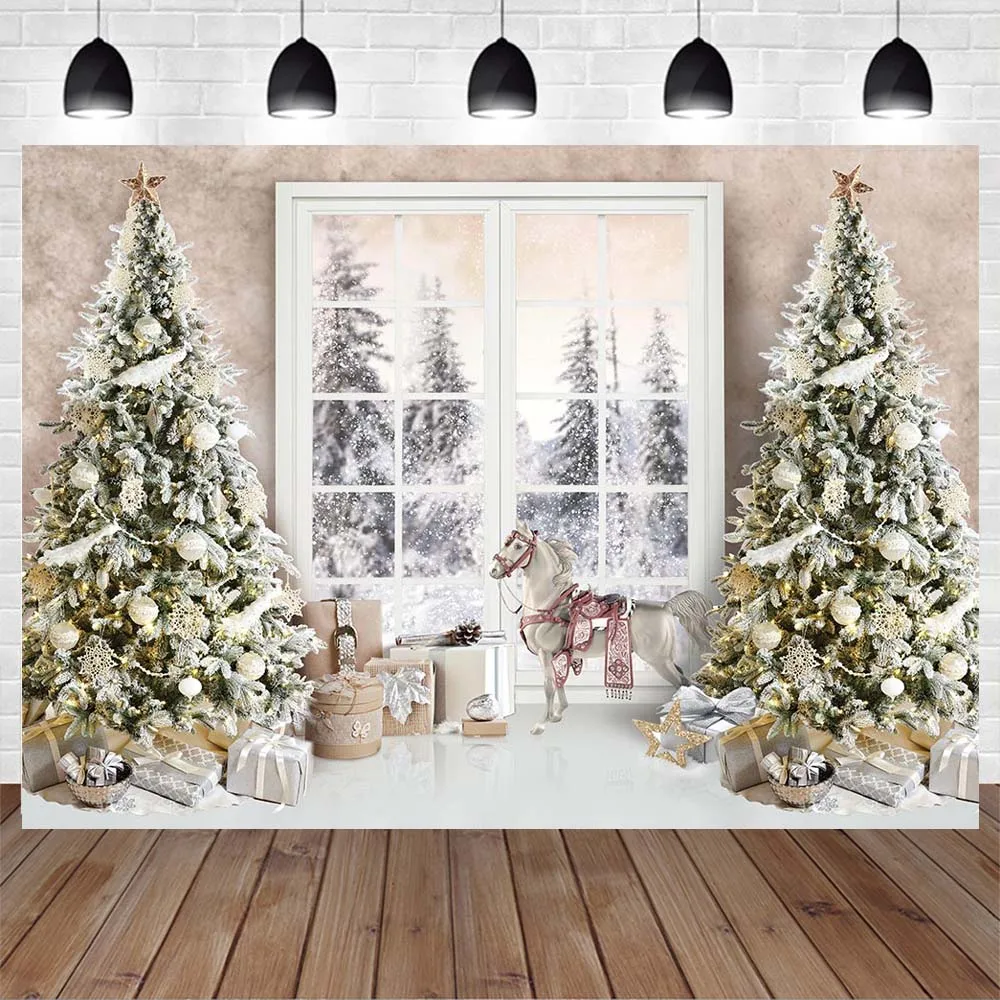 Mocsicka boże narodzenie tło dla fotografii choinka okno las rodzina portret zdjęcie tło Studio Photoshoot Backdrops