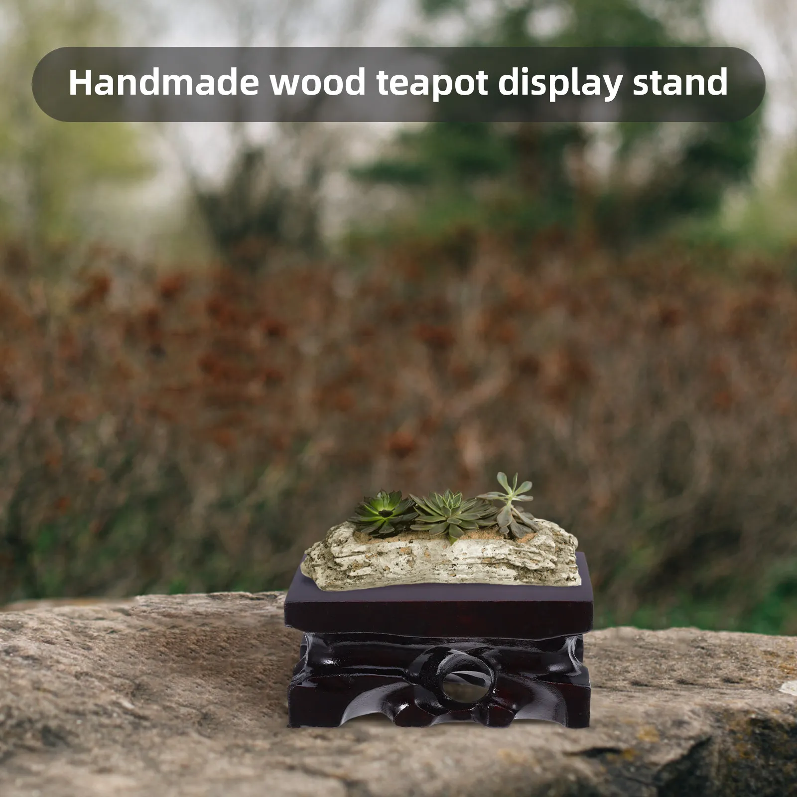 Wooden Teapot Display Stand Rectangle Oriental Pedestal Vase Base Artwork Risers Table Lamp Planter Home Office Decoration