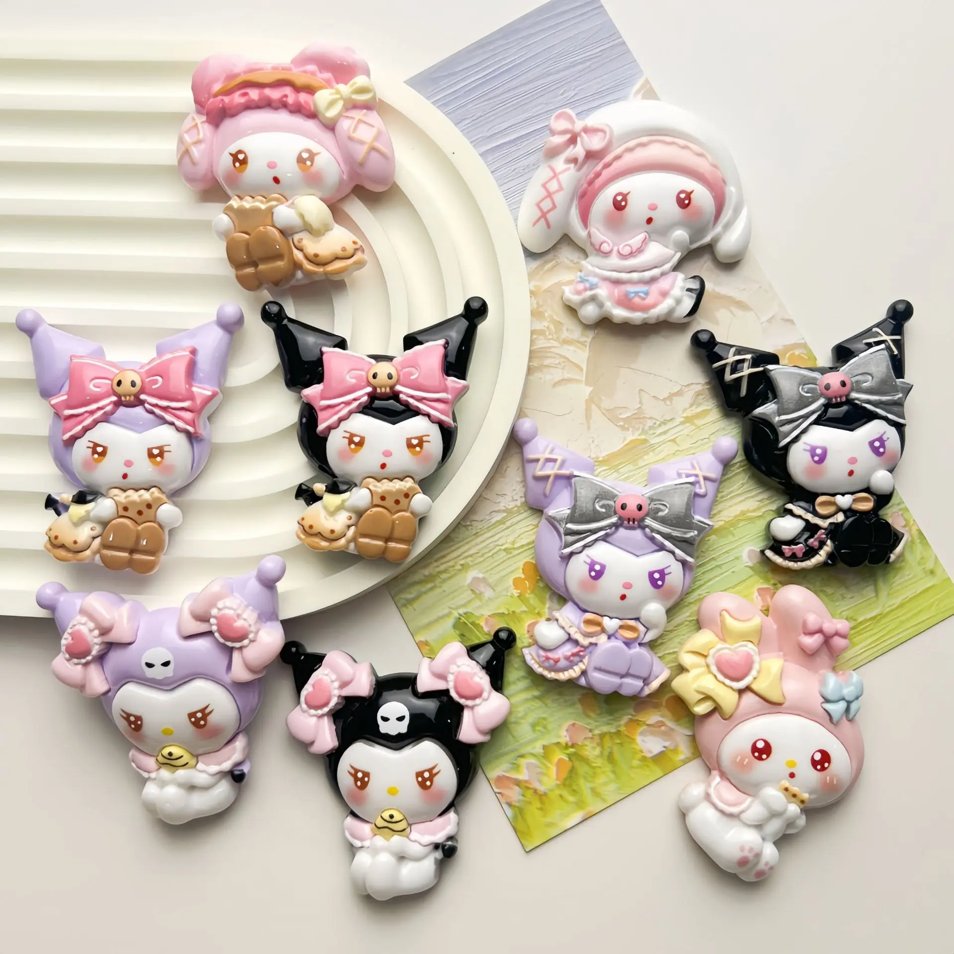 2pcs miniso cute sanrio kuromi melody cartoon resin flatback cabochon per gioielli fai da te che fanno materiali artigianali fatti a mano