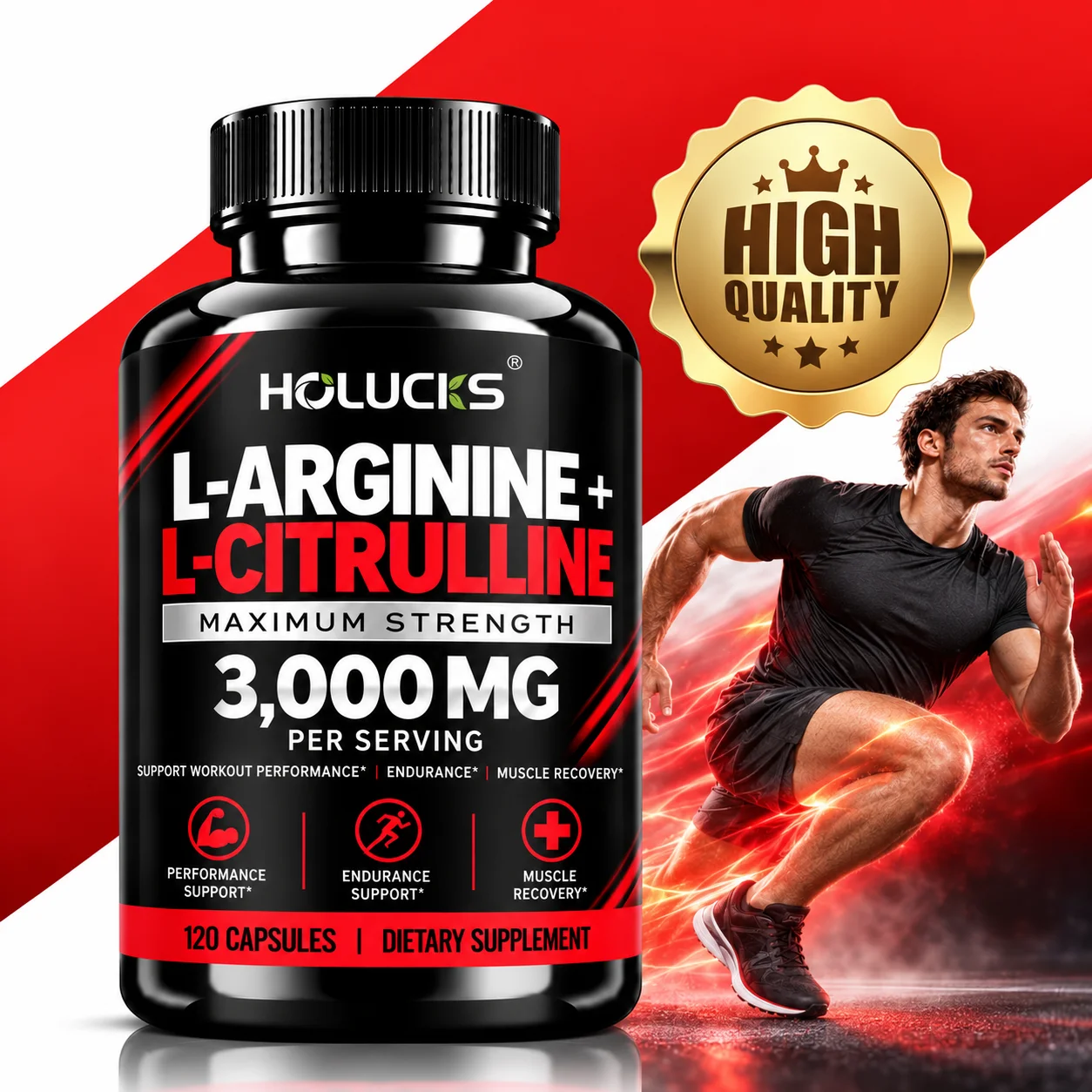 L Arginine L Citrulline Supplement, Support Muscle Recovery, Boost Energy, for Cardiovascular Health, Blood Circulation