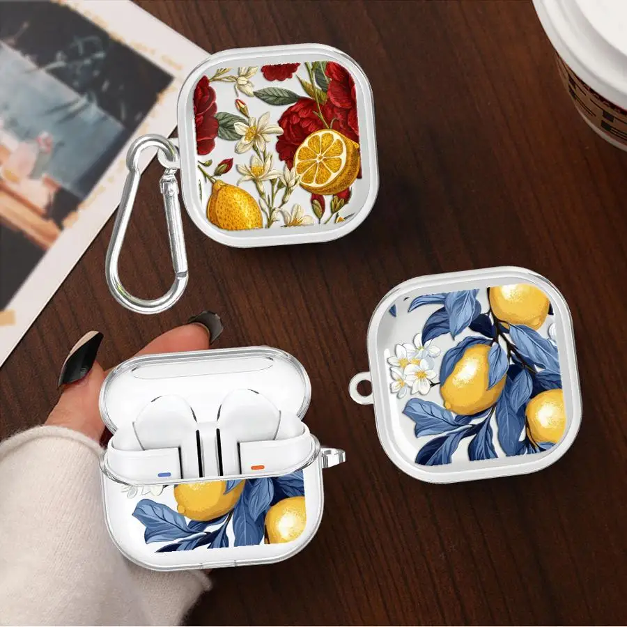 Fruit Retro Fashion Clear Earphone Cases Cover With Hook Case For Samsung Galaxy Buds 3 FE 4Pro 3Pro 4 Pro 2 2Pro Live