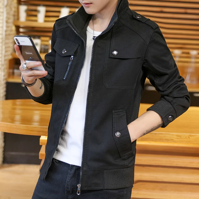 

Men's Cotton Jaet Autumn New Sle Casual Faionable Youth Versatile Large Size Outerwear Spring Thin Long Sve Stand Co...