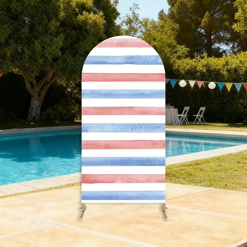 American Flag Themed Baby Shower Chiara Arch Backdrop Cover Red White and Blue Stripes Newborn Kids Birthday Photo Background