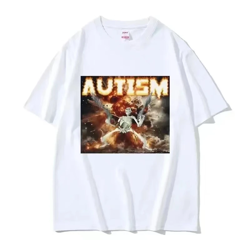 

Autistic Funny Skeleton Meme Print T Shirt Men Women Fashion Gothic Retro Cotton T Shirt Oversized Short Sleeve T-shirt Clothes