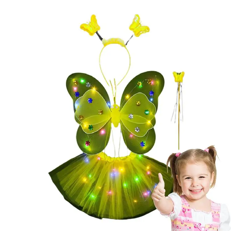 

Butterfly Costume For Girls 4PCS Fancy Dress Set With Wings Tutu Skirt Wand Headband Fancy Dress Set For Girls 3-8