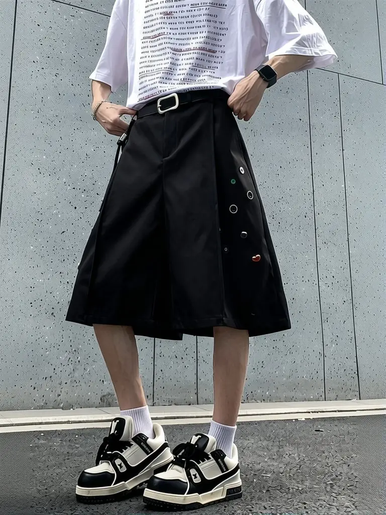 Streetwear Wide leg Shorts Men Black Dress Pants Casual Man Oversized Lightweight Breathable Hip Hop Blazer Shorts Summer