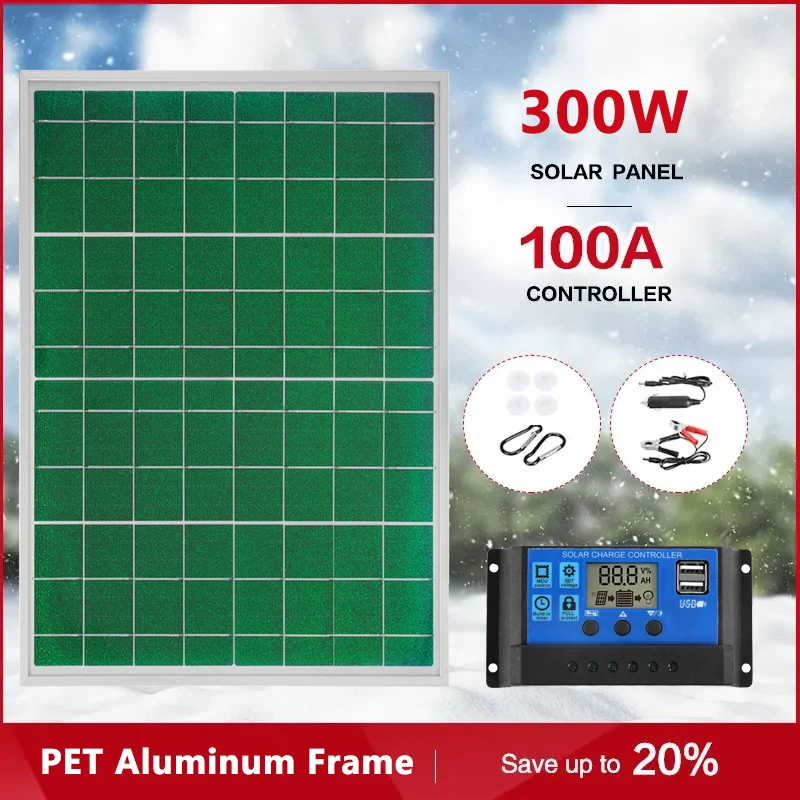

Комплект солнечной панели 300 Вт, 18 В, ПЭТ, алюминиевая рама, монокристаллическая портативная уличная перезаряжаемая солнечная батарея, внешний аккумулятор для мобильного телефона