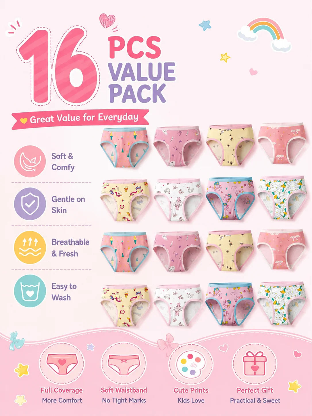 ZEKSAF Kids Girls Briefs 16 Pa - Multi Pack Underwear recension och pris