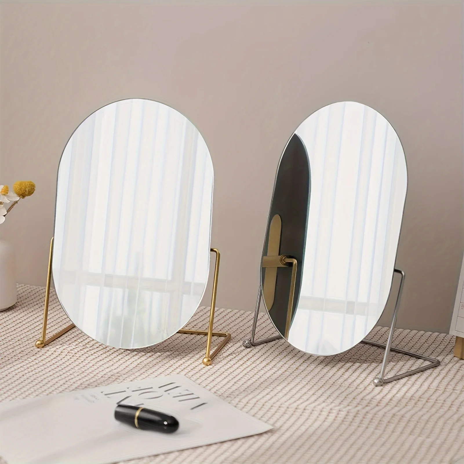 

Elegant Modern Style Oval Standing Desktop Vanity Makeup Mirror with 360° Swivel Function, Perfect for Bedroom or Bathroom Coun