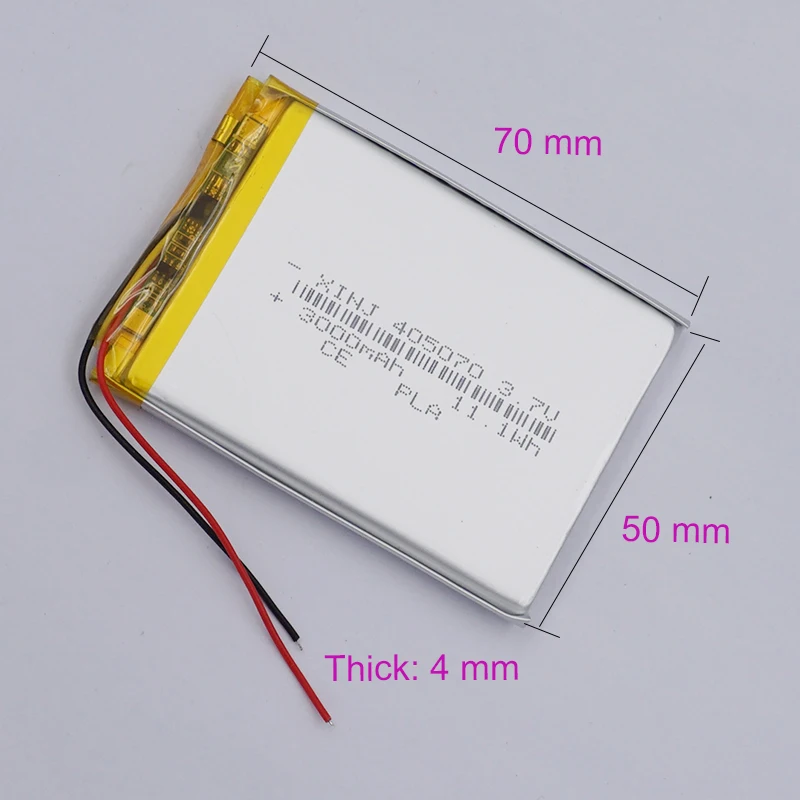 3.7V 3000 mAh 11.1Wh Polymer Li Lithium Lipo Rechargeable Battery 405070 For DIY GPS PSP Power Bank Music Player Phone Tablet PC