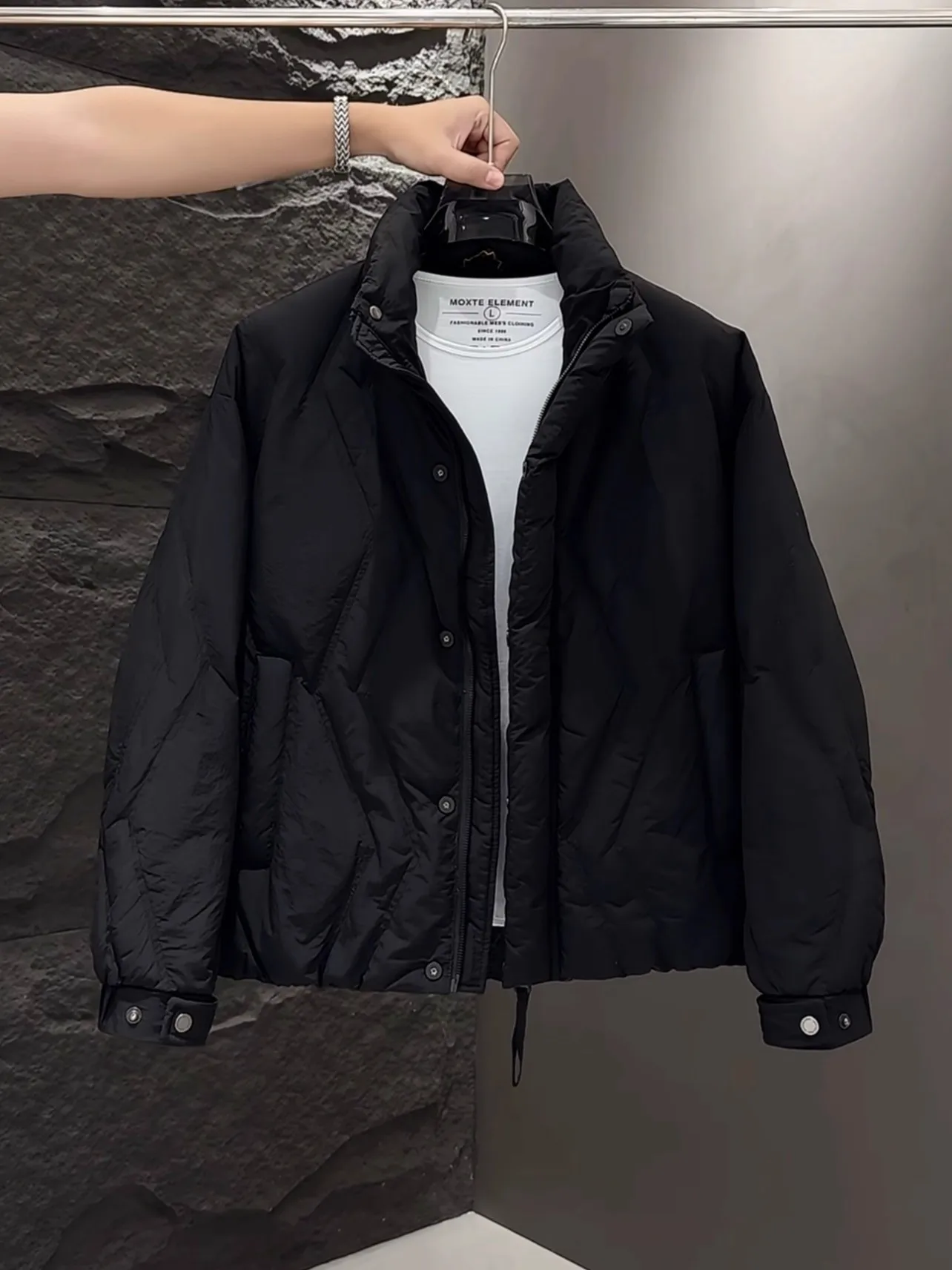 

Men's Winter Quilted Jaet Stand Collar Du down ort Lightweight Faionable Ci Casual Sle Zipper Closure Slim Fit