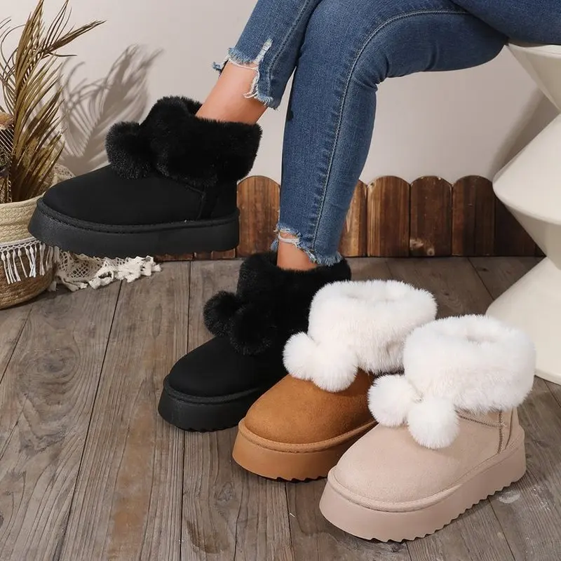 Women's winter thick-soled snow boots, fleece-lined thick short-leg cotton boots, height-increasing warm bread boots