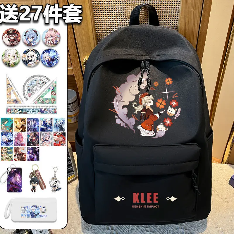 Anime Genshin Impact Backpack Cartoon Elementary School Students Grade 3 To 6 Boys And Girls Ultra-Lightweight Dirt-Resistant L