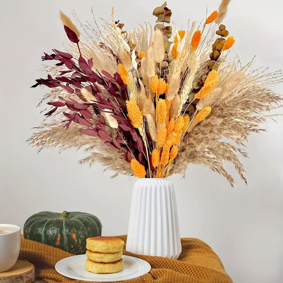 

66 Pieces Fluffy Dried Reed Bouquets Boho Farmhouse Table Party Home Decor Christmas Thanksgiving Birthday Wedding Arrangements